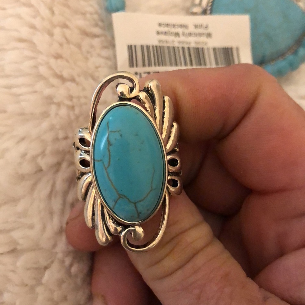 Paparazzi Faux Turquoise Necklace/Earrings/Ring Set - Picture 2 of 5
